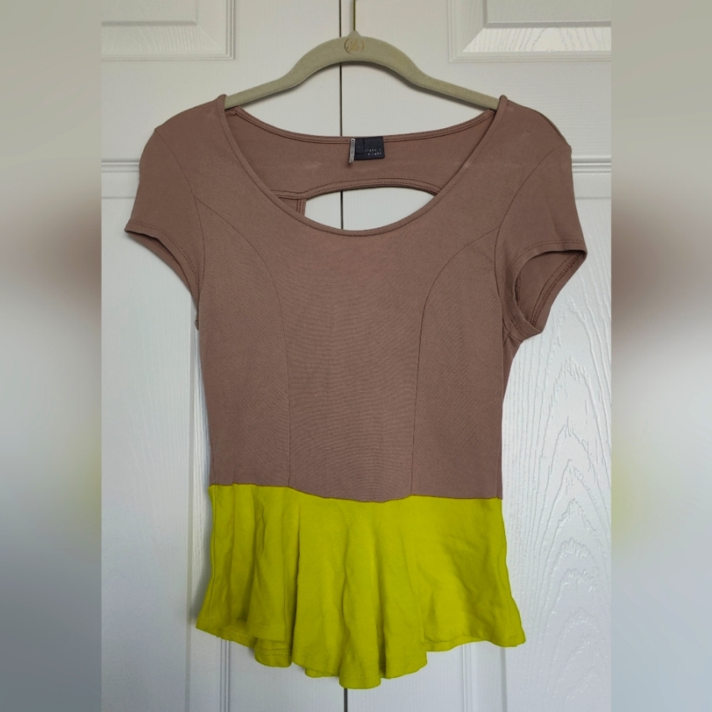 Sparkle & Fade Two-Tone Brown and Yellow Women's Top size L
